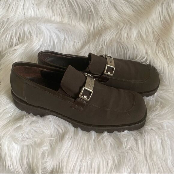Donald J Pliner chocolate brown canvas leather combo made in Italy loafers 12 main image 9
